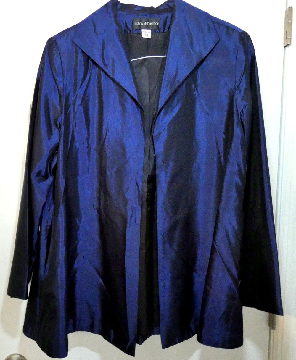 VTG Jessica McClintock  Evening Jacket Royal Blue Taffeta Size M